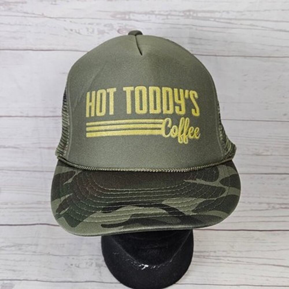 Hot Toddy's Coffee Cobra Trucker Hat Snapback Men's One Size Olive Green Camo